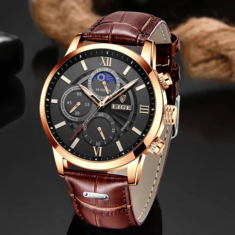 New Mens Watches LIGE Top Brand Luxury Leather Casual Quartz - Durage Collection