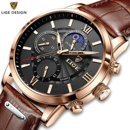 New Mens Watches LIGE Top Brand Luxury Leather Casual Quartz - Durage Collection