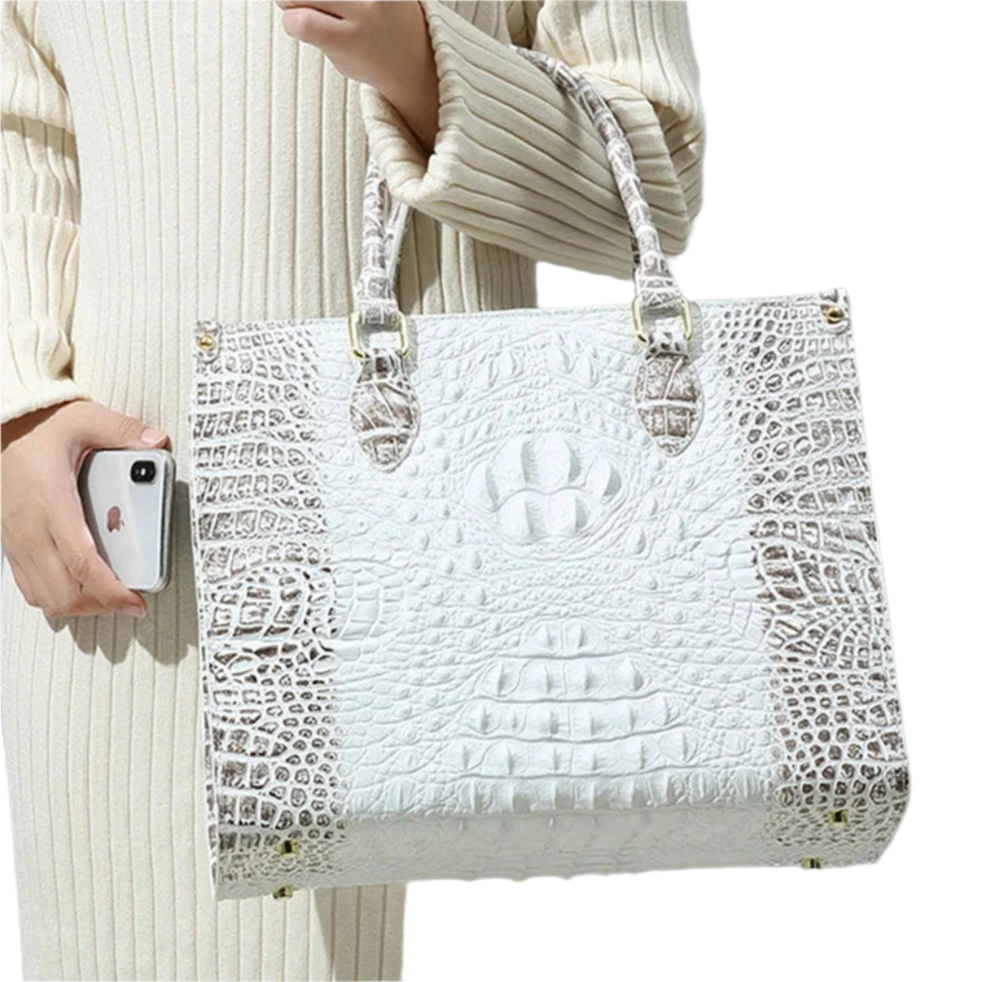 Opulent Crocodile Leather Tote - Durage Collection