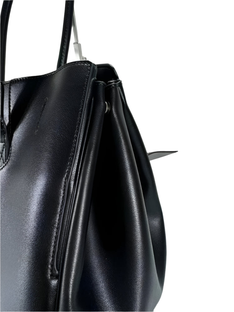 Elegant Designer Black Leather Tote with Ample Storage - Durage Collection