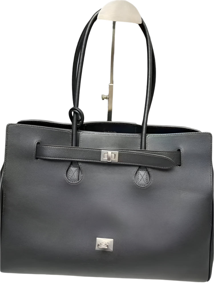 Elegant Designer Black Leather Tote with Ample Storage - Durage Collection