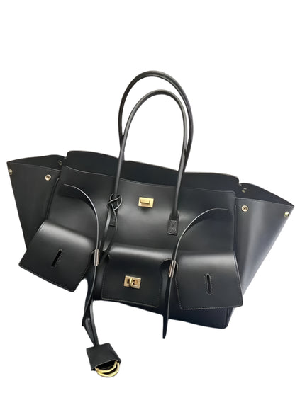 Elegant Designer Black Leather Tote with Ample Storage - Durage Collection