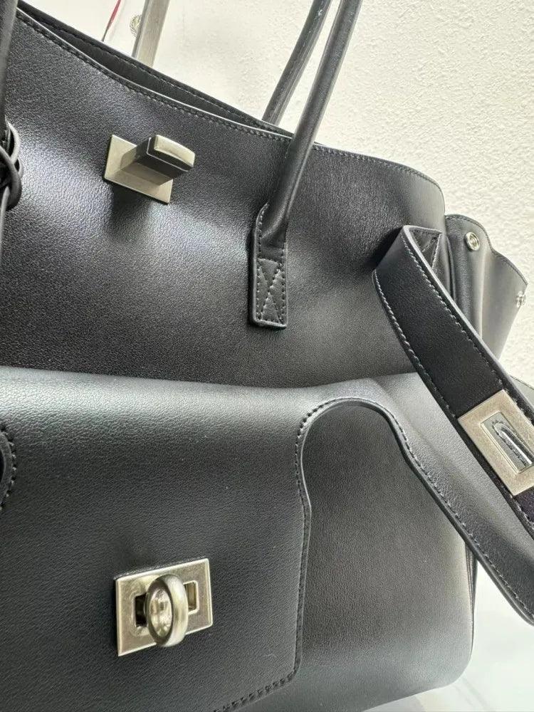 Elegant Designer Black Leather Tote with Ample Storage - Durage Collection