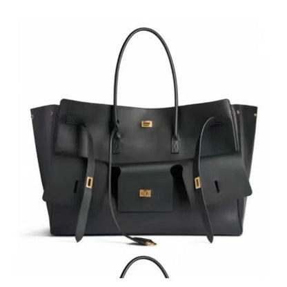 Elegant Designer Black Leather Tote with Ample Storage - Durage Collection