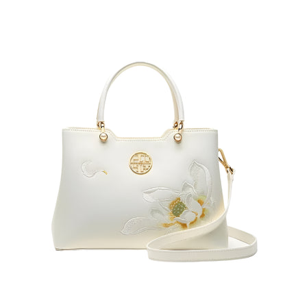 2024 PMSIX Elegant White Embroidered Leather Shoulder Bag - Durage Collection