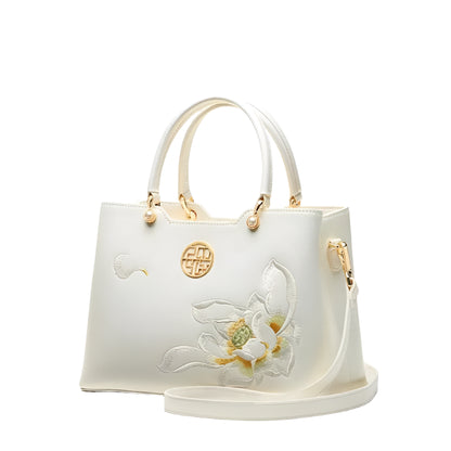 2024 PMSIX Elegant White Embroidered Leather Shoulder Bag - Durage Collection