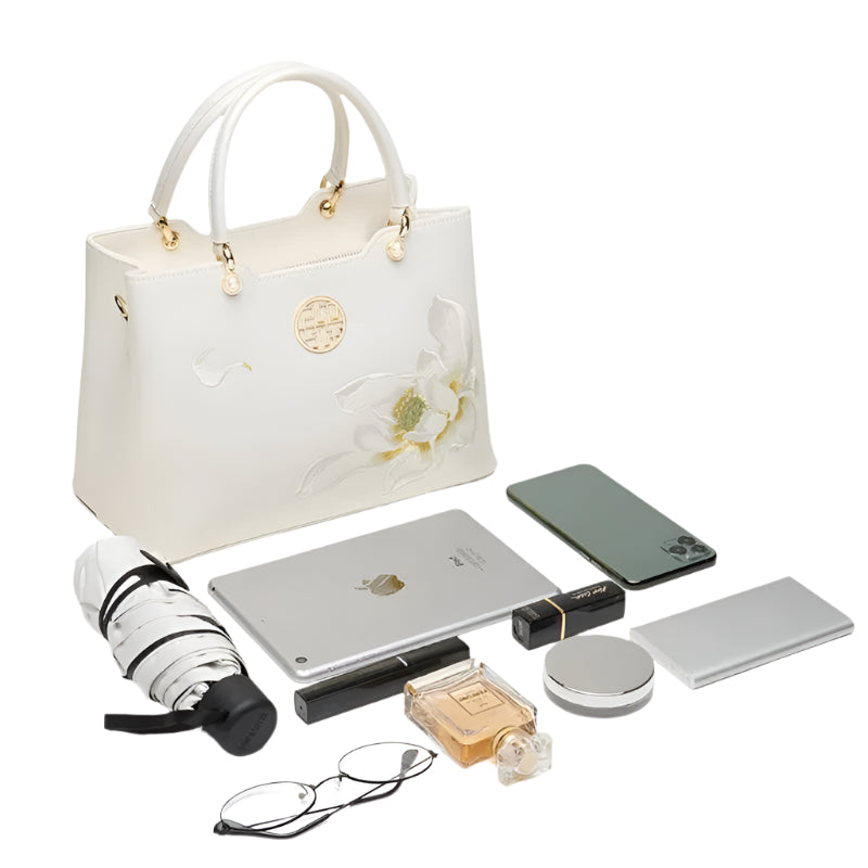 2024 PMSIX Elegant White Embroidered Leather Shoulder Bag - Durage Collection