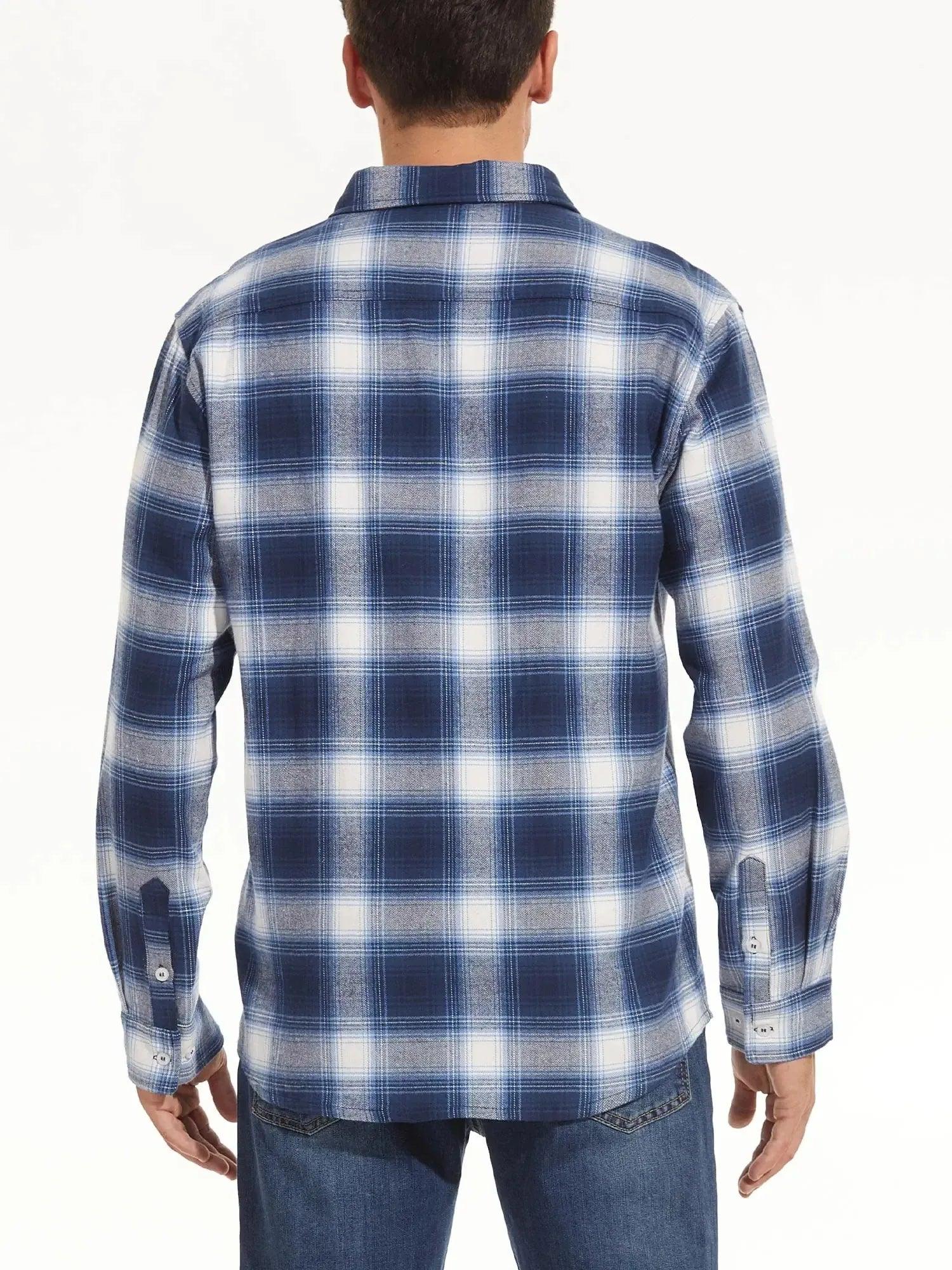 TACVASEN Oversize Lightweight Shirt Jacket Button Down Cotton Plaid Shirts Mens Long Sleeve Streetwear Flannel Shirts W/ Pockets - Durage Collection