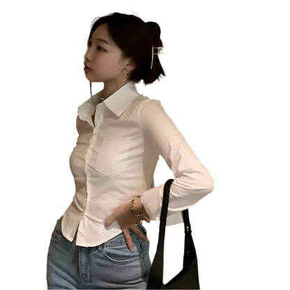 Gidyq Elegant Women Korean Shirts Fashion Streetwear Female Slim Blouse Spring Y2K Casual Office Ladies Sexy Cropped Tops New - Durage Collection