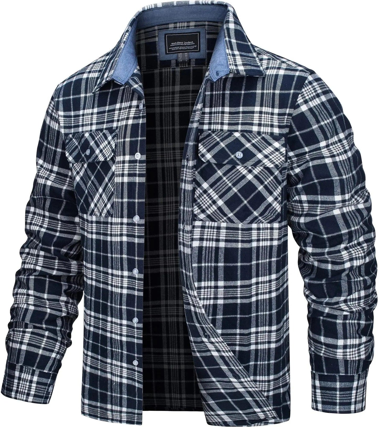 TACVASEN Oversize Lightweight Shirt Jacket Button Down Cotton Plaid Shirts Mens Long Sleeve Streetwear Flannel Shirts W/ Pockets - Durage Collection