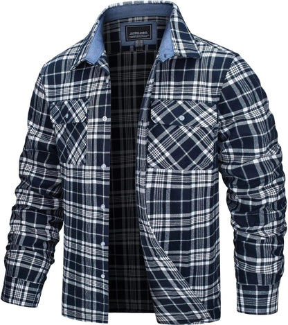 TACVASEN Oversize Lightweight Shirt Jacket Button Down Cotton Plaid Shirts Mens Long Sleeve Streetwear Flannel Shirts W/ Pockets - Durage Collection