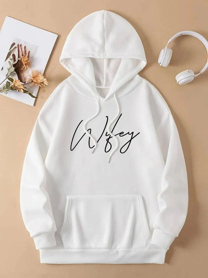 Loose Printed Hooded Sweatshirt For Women Long Sleeve Plus Velvet Kangaroo Pocket Top Casual Sports Pullover - Durage Collection