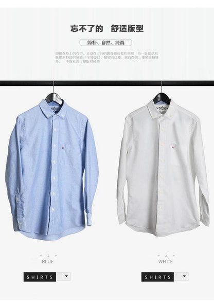 New Oxford woven men's shirt long sleeve striped fashion print casual business social breathable no-iron buckle collar - Durage Collection