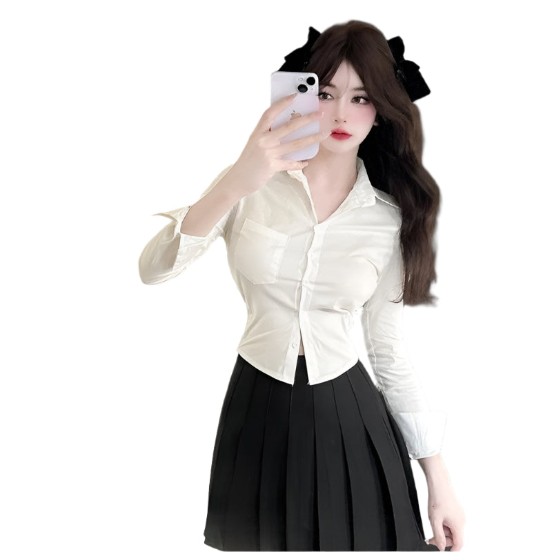 Gidyq Elegant Women Korean Shirts Fashion Streetwear Female Slim Blouse Spring Y2K Casual Office Ladies Sexy Cropped Tops New - Durage Collection