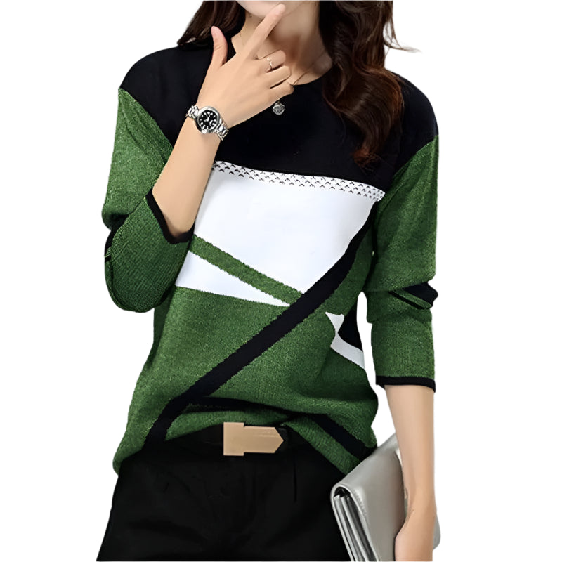 Women Winter Blouses T Shirt Geometric Contrast Long Full Sleeve Print Loose Women Shirts Spring Autumn Elegant Lady Tops S-5XL - Durage Collection