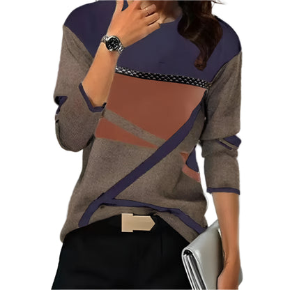 Women Winter Blouses T Shirt Geometric Contrast Long Full Sleeve Print Loose Women Shirts Spring Autumn Elegant Lady Tops S-5XL - Durage Collection