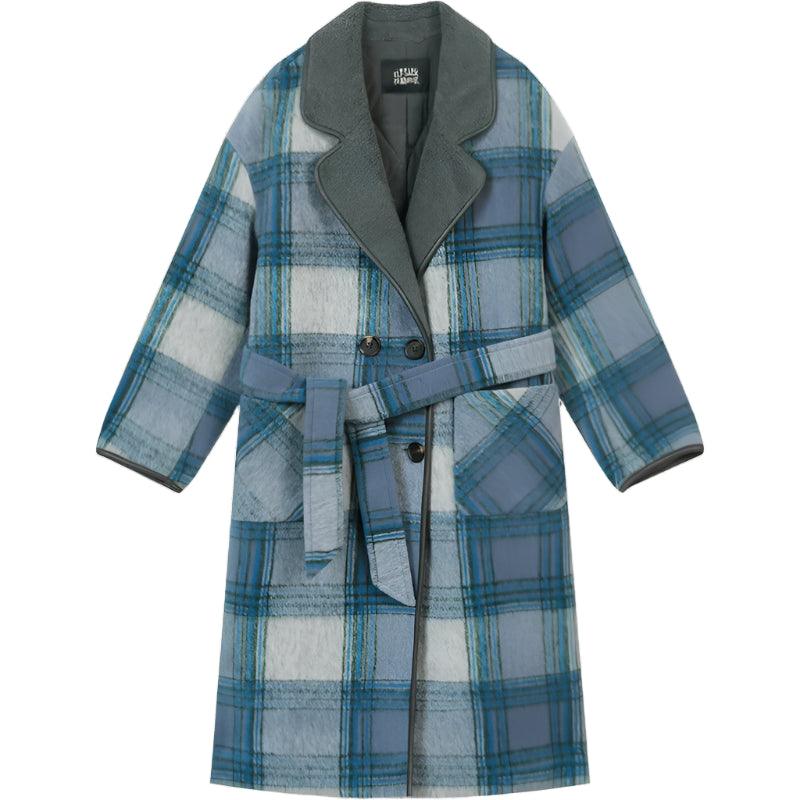Blue Plaid Faux Wool Coat - Durage Collection