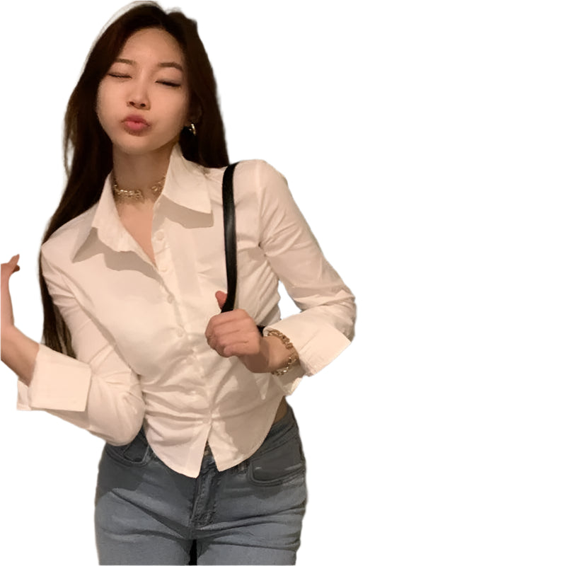Gidyq Elegant Women Korean Shirts Fashion Streetwear Female Slim Blouse Spring Y2K Casual Office Ladies Sexy Cropped Tops New - Durage Collection