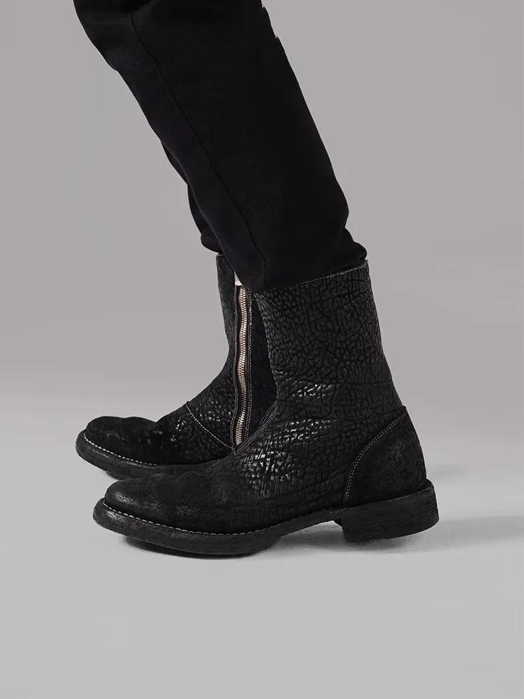 Vintage Runway Designer Mens Genuine Leather Chelsea Boots Spring Autumn Handmade High Quality Horsehide High Top Shoes Male - Durage Collection
