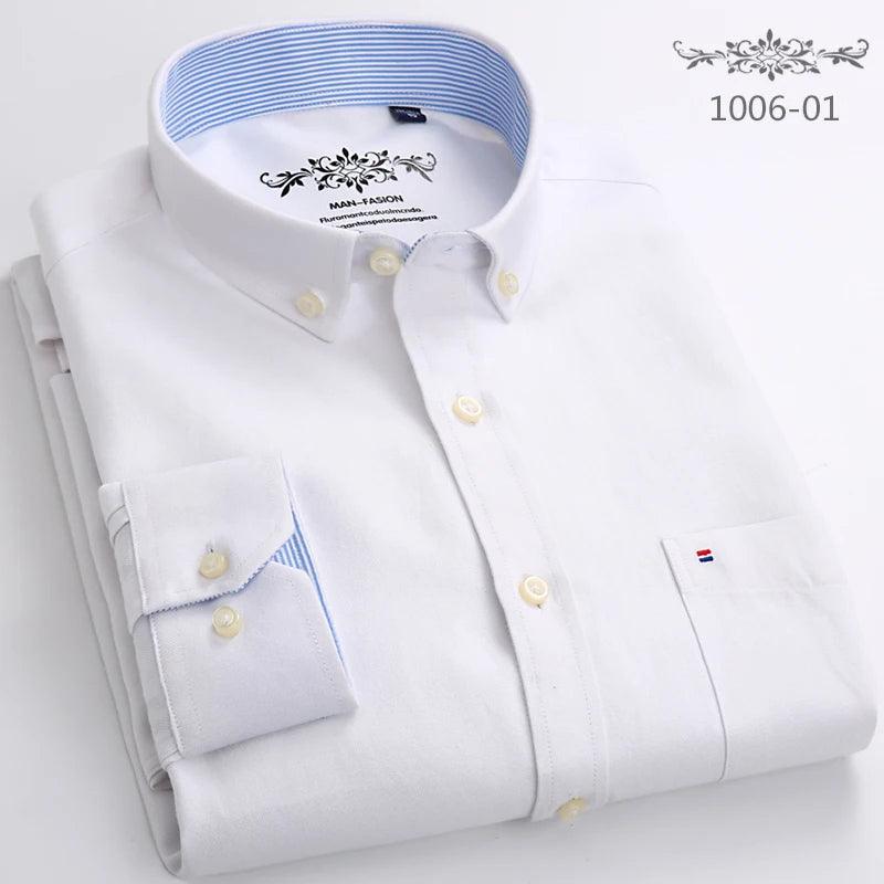 New Oxford woven men's shirt long sleeve striped fashion print casual business social breathable no-iron buckle collar - Durage Collection