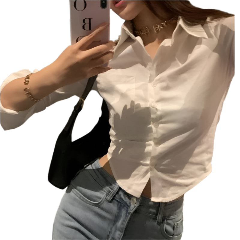 Gidyq Elegant Women Korean Shirts Fashion Streetwear Female Slim Blouse Spring Y2K Casual Office Ladies Sexy Cropped Tops New - Durage Collection
