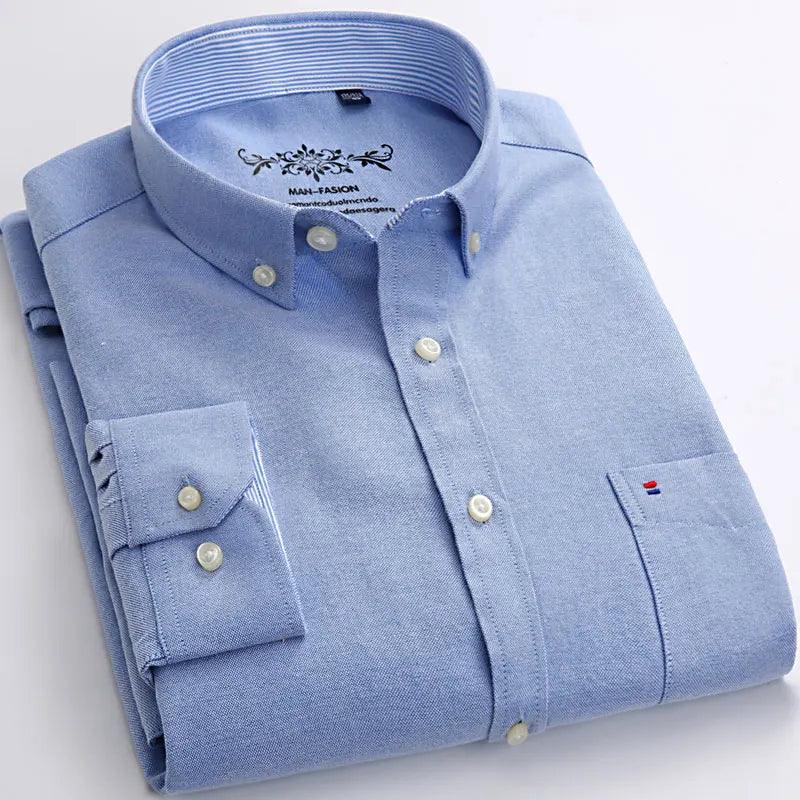 New Oxford woven men's shirt long sleeve striped fashion print casual business social breathable no-iron buckle collar - Durage Collection