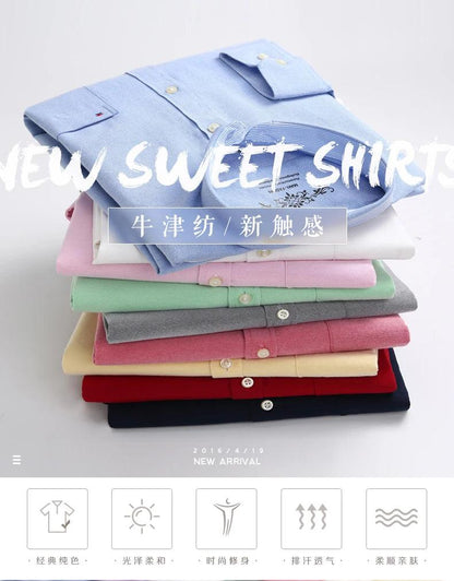 New Oxford woven men's shirt long sleeve striped fashion print casual business social breathable no-iron buckle collar - Durage Collection