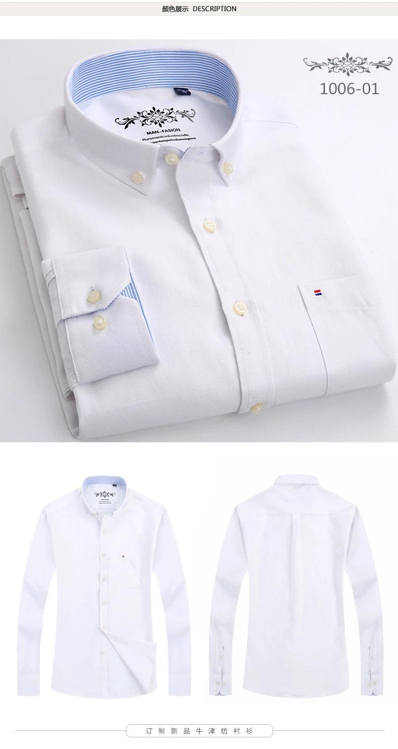 New Oxford woven men's shirt long sleeve striped fashion print casual business social breathable no-iron buckle collar - Durage Collection