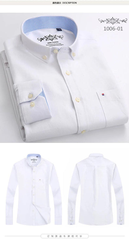 New Oxford woven men's shirt long sleeve striped fashion print casual business social breathable no-iron buckle collar - Durage Collection