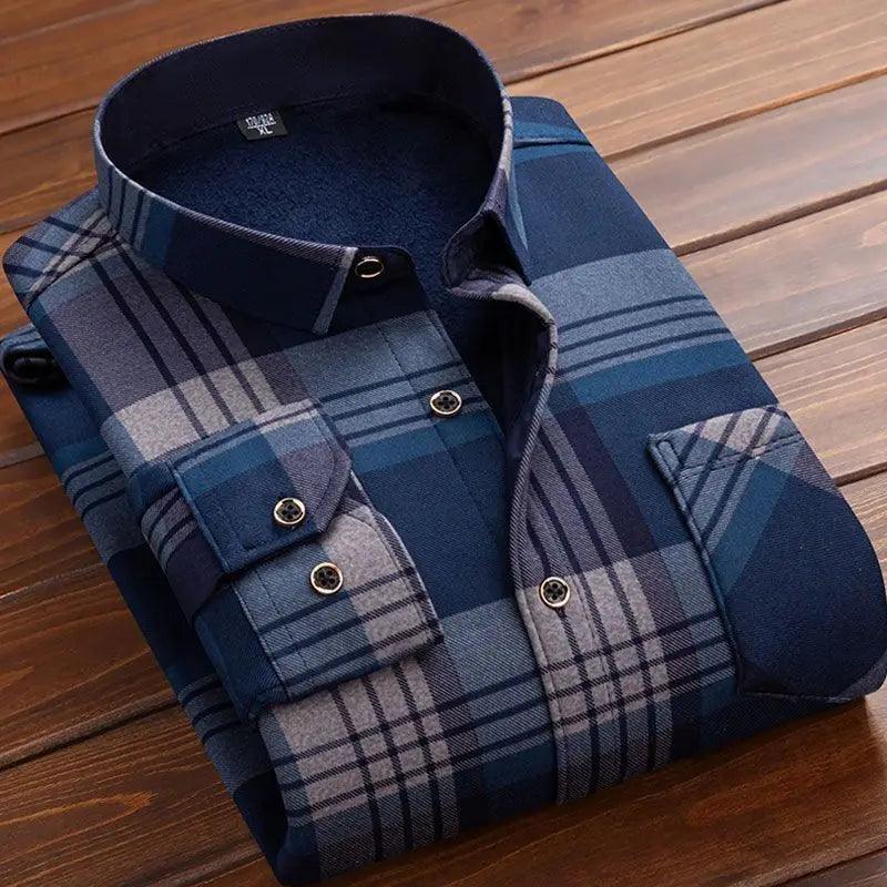 2024 Men's Autumn Winter Casual Long Sleeve Plaid Shirt Thick Warm Men's Casual High Quality Soft Large Size Warm Shirt Tops 4XL - Durage Collection