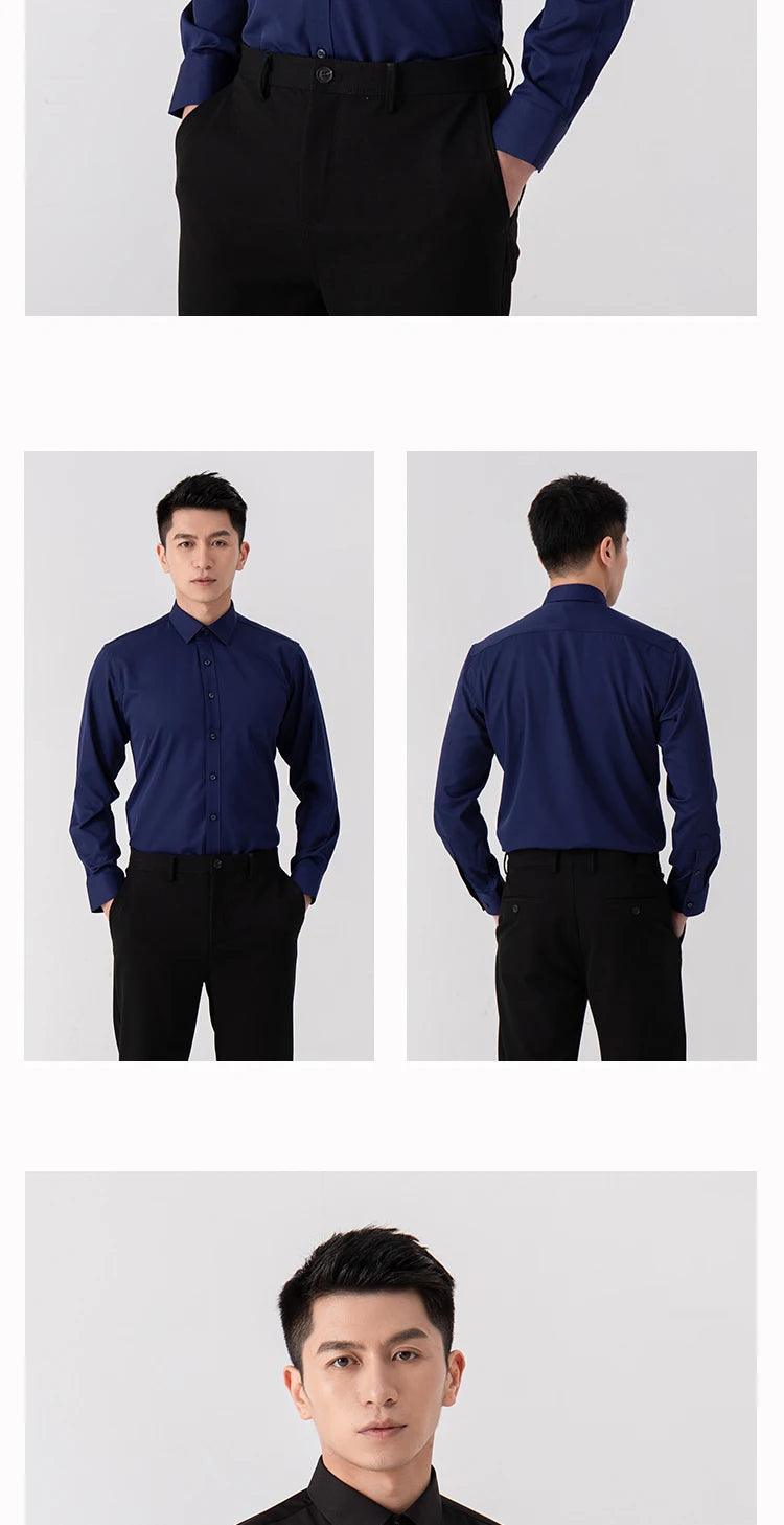 New Men's Solid Color Business Shirt Formal Fashion Thin Classic Basic Casual Slim White Long Sleeve Social Shirt Brand Clothes - Durage Collection