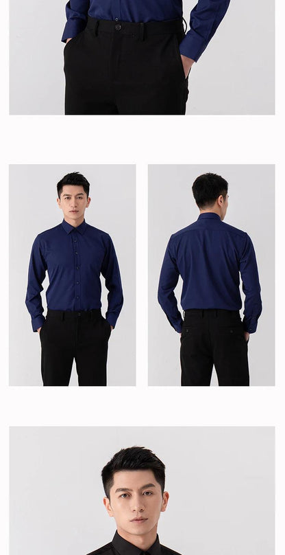 New Men's Solid Color Business Shirt Formal Fashion Thin Classic Basic Casual Slim White Long Sleeve Social Shirt Brand Clothes - Durage Collection