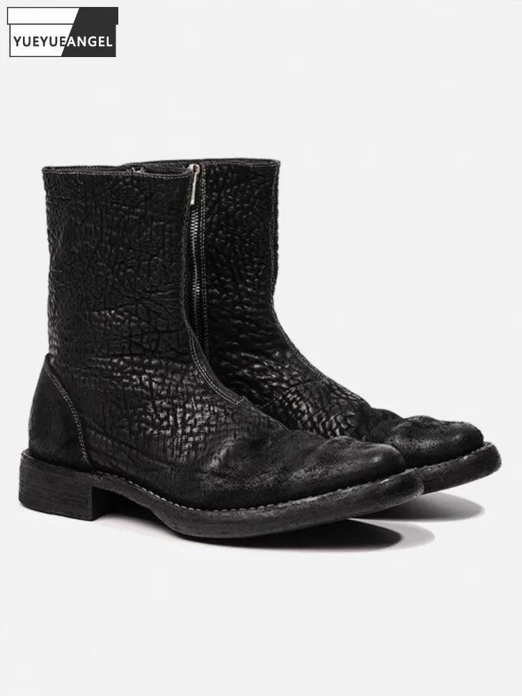 Vintage Runway Designer Mens Genuine Leather Chelsea Boots Spring Autumn Handmade High Quality Horsehide High Top Shoes Male - Durage Collection