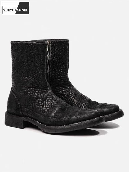 Vintage Runway Designer Mens Genuine Leather Chelsea Boots Spring Autumn Handmade High Quality Horsehide High Top Shoes Male - Durage Collection