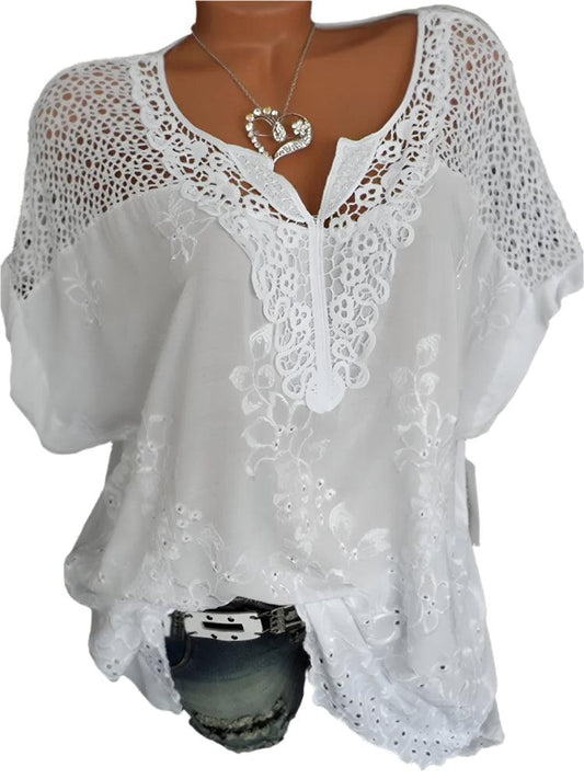 Loose Lace V-Neck Blouse - Durage Collection