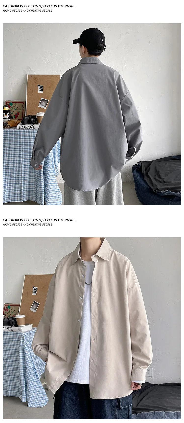 Men Korean Fashion White Long Sleeve Shirts 2023 Mens Harajuku Black Oversized Shirt Male Button Up Shirts Blouses 5XL - Durage Collection