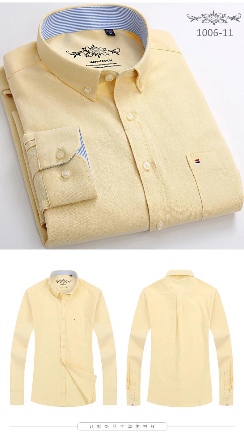 New Oxford woven men's shirt long sleeve striped fashion print casual business social breathable no-iron buckle collar - Durage Collection