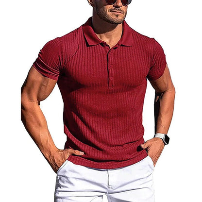 New Summer Polo Men Solid Stripe Fitness Elasticity Short Sleeve Polo - Durage Collection