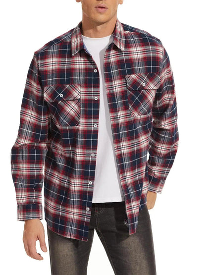 TACVASEN Oversize Lightweight Shirt Jacket Button Down Cotton Plaid Shirts Mens Long Sleeve Streetwear Flannel Shirts W/ Pockets - Durage Collection