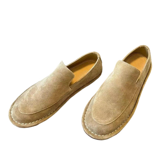 Cow suede material Shoe Round Toe Vintage Loafers Genuine Leather Simple Flat Shoes Women's Solid Color Versatile Casual Shoes - Durage Collection