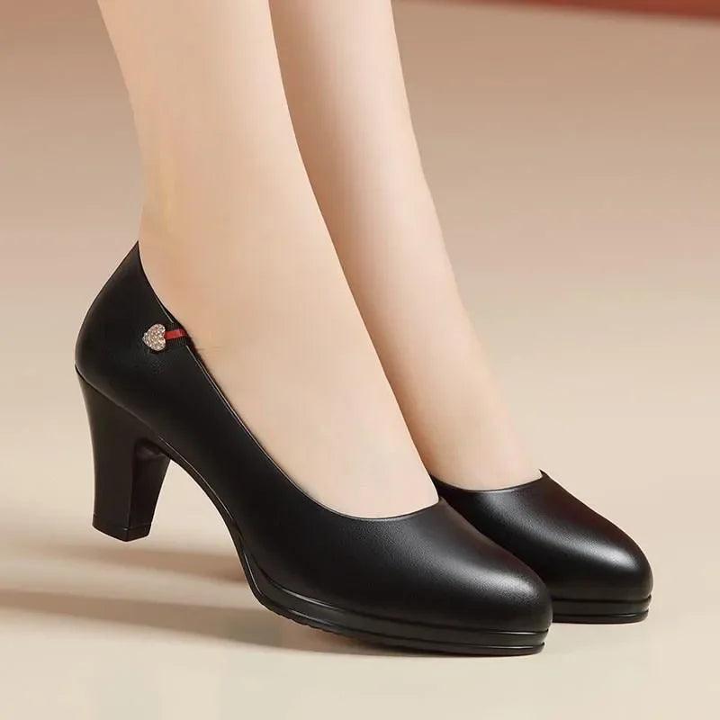 Women Fashion Light Weight Wedge Heel Comfort Spring & Autumn Shoes Lady Casual Sweet Home & Outside Black Leather Pumps E1419 - Durage Collection