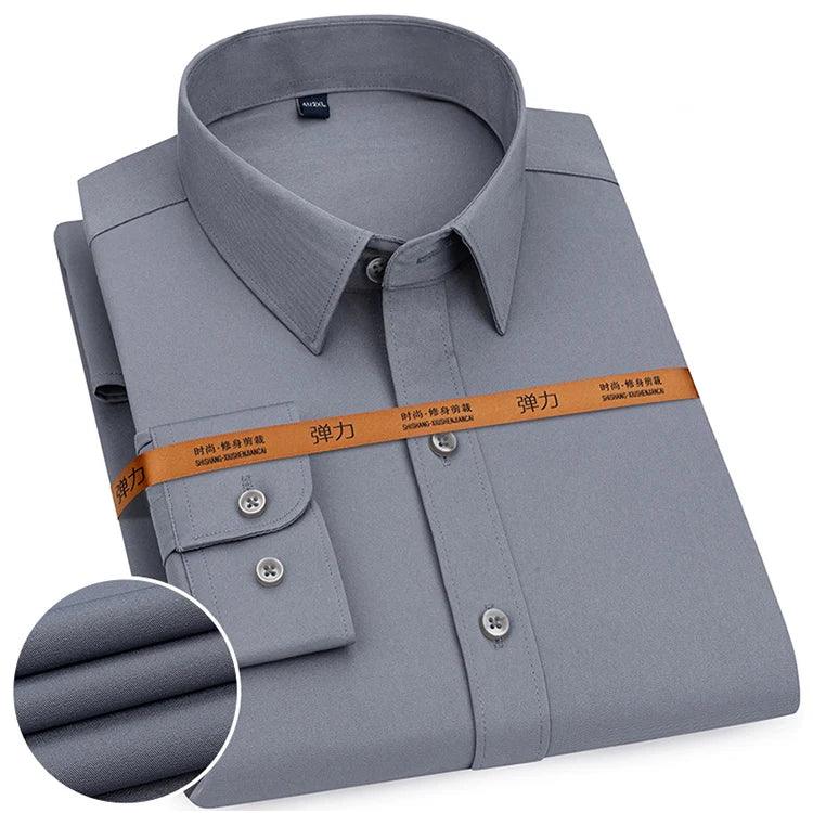 New Men's Solid Color Business Shirt Formal Fashion Thin Classic Basic Casual Slim White Long Sleeve Social Shirt Brand Clothes - Durage Collection