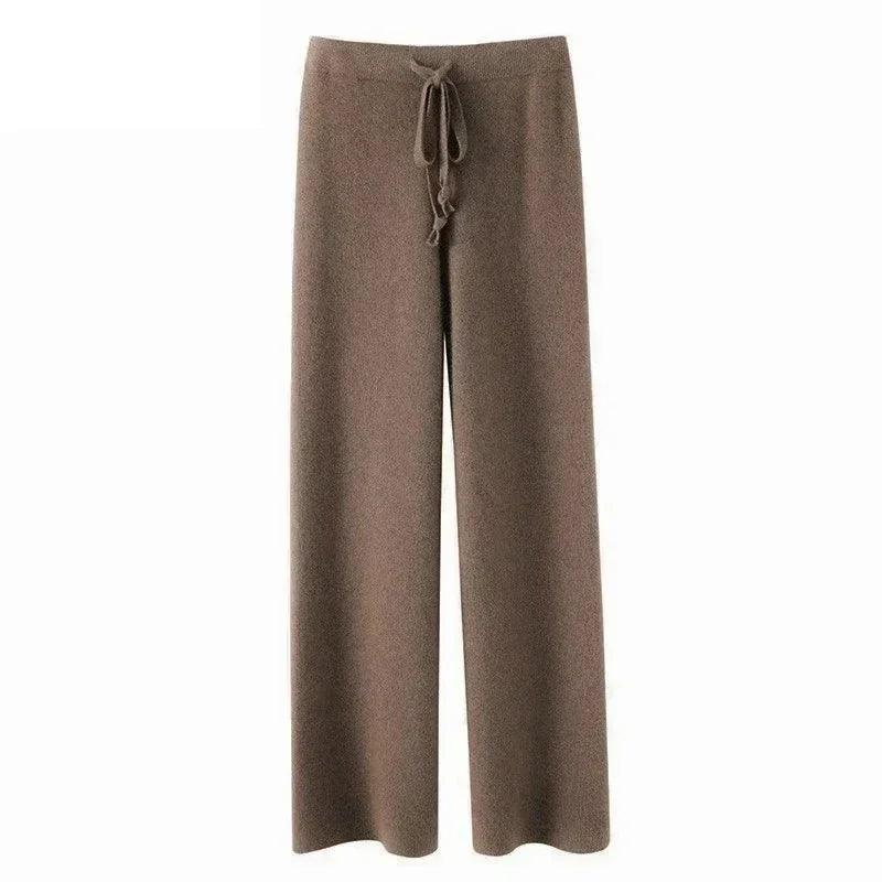 Autumn and Winter New High-waisted Loose Wool Knitted Wide-leg Trousers for Women To Wear Straight Leg Wide-leg Moped Trousers - Durage Collection