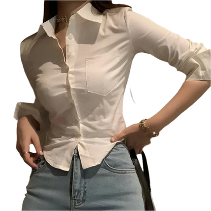 Gidyq Elegant Women Korean Shirts Fashion Streetwear Female Slim Blouse Spring Y2K Casual Office Ladies Sexy Cropped Tops New - Durage Collection