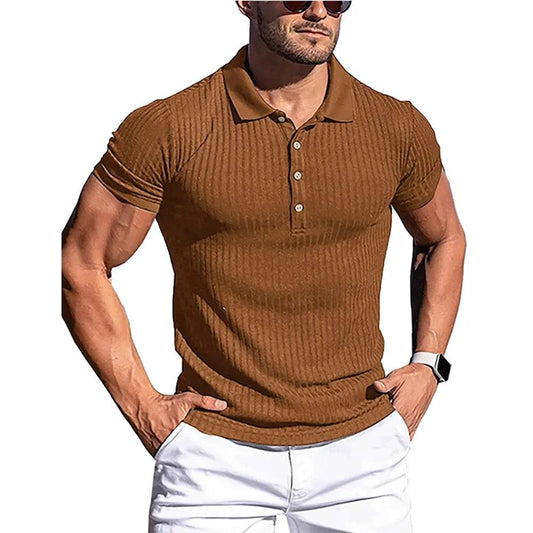 New Summer Polo Men Solid Stripe Fitness Elasticity Short Sleeve Polo - Durage Collection