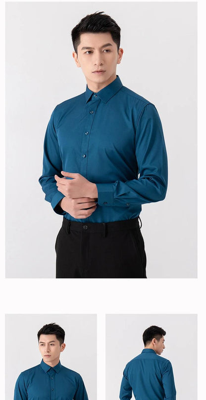 New Men's Solid Color Business Shirt Formal Fashion Thin Classic Basic Casual Slim White Long Sleeve Social Shirt Brand Clothes - Durage Collection
