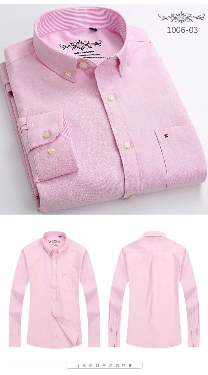 New Oxford woven men's shirt long sleeve striped fashion print casual business social breathable no-iron buckle collar - Durage Collection