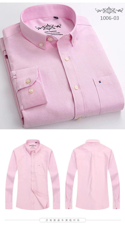 New Oxford woven men's shirt long sleeve striped fashion print casual business social breathable no-iron buckle collar - Durage Collection