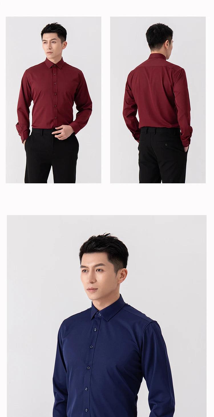New Men's Solid Color Business Shirt Formal Fashion Thin Classic Basic Casual Slim White Long Sleeve Social Shirt Brand Clothes - Durage Collection