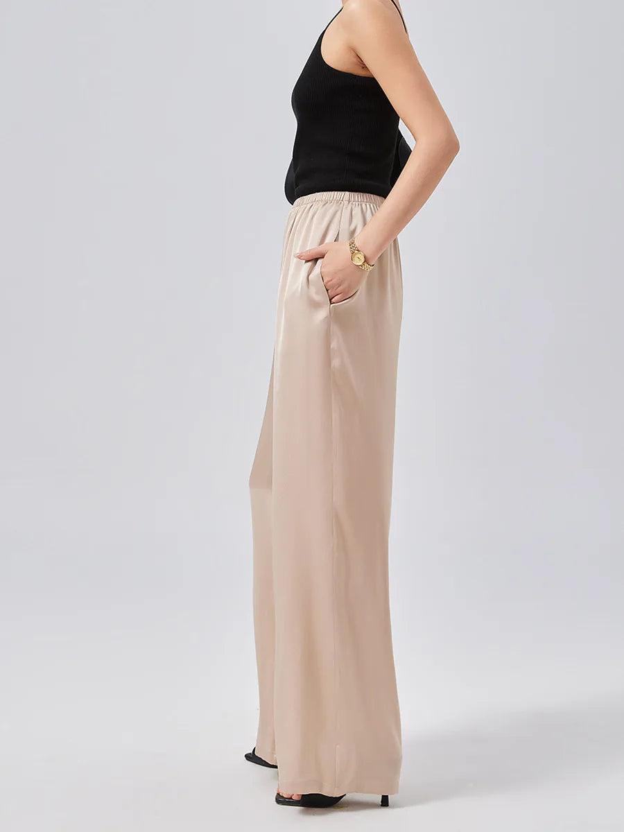 Natural Silk Satin Wide Leg Trousers - Durage Collection